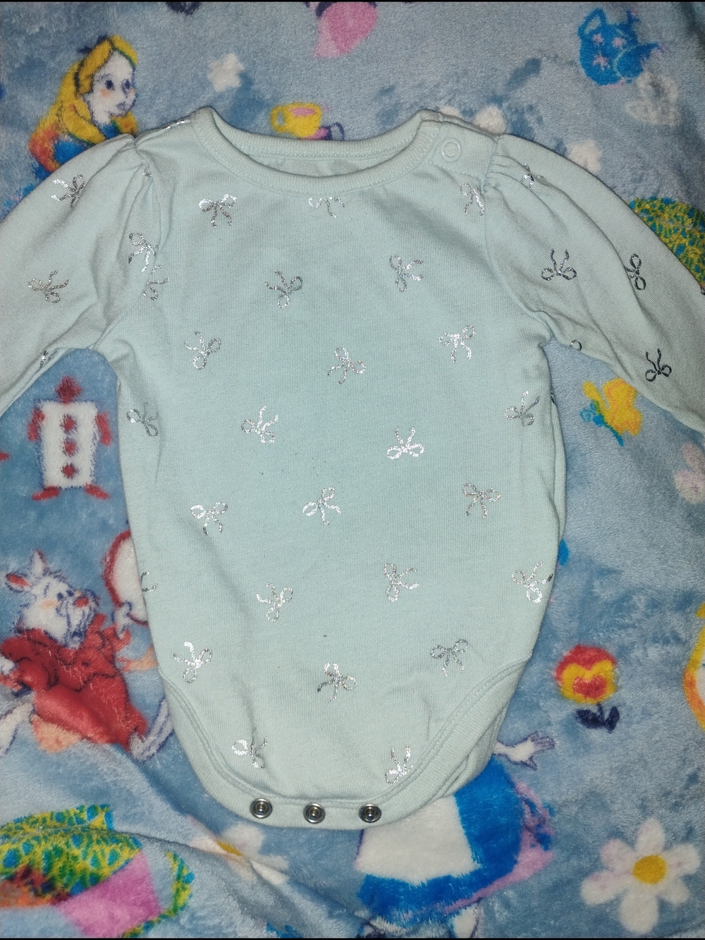 Garanimals Light Blue Bow-Print One-Piece Bodysuit - Picture 2 of 4